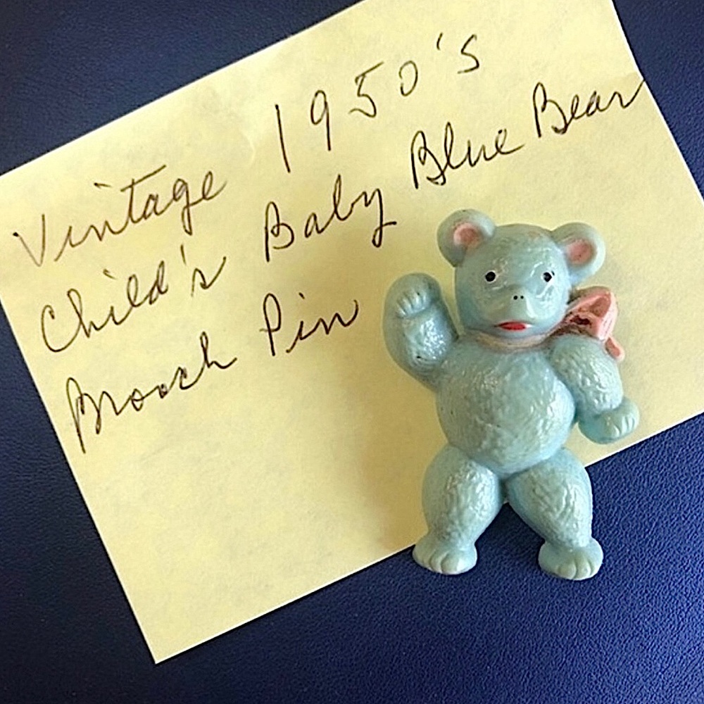 VINTAGE brooch 1950’s Child’s Baby Blue Bear Brooch Pin BABY KEEPSAKE - Picture 1 of 5